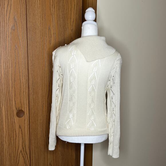 Vtg 90s Arielle Open Knit Sweater Cream Cottagecore Coquette Soft Girl Holiday - Picture 6 of 9